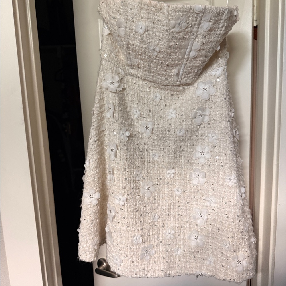 Anthropologie Cream Textured Floral A-Line Dress
